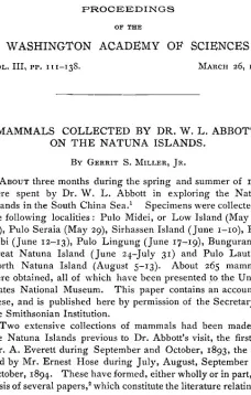 Mammals Collected by Dr. W. L. Abbott on the Natuna Islands
Proceedings of the Washington Academy of Sciences, Vol. III, pp. 111-138