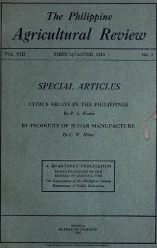 The Philippine Agricultural Review. Vol. VIII, First Quarter, 1915 No. 1