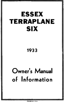 Essex Terraplane Six 1933 Owner's Manual of Information
