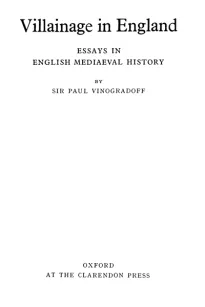 Villainage in England: Essays in English Mediaeval History