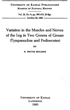 Variation in the Muscles and Nerves of the Leg in Two Genera of Grouse (Tympanuchus and Pedioecetes)