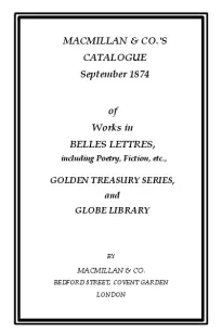Macmillan & Co.'s Catalogue September 1874